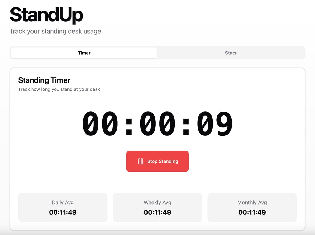 StandUp Web App made on V0. An example of personalized micro web apps.